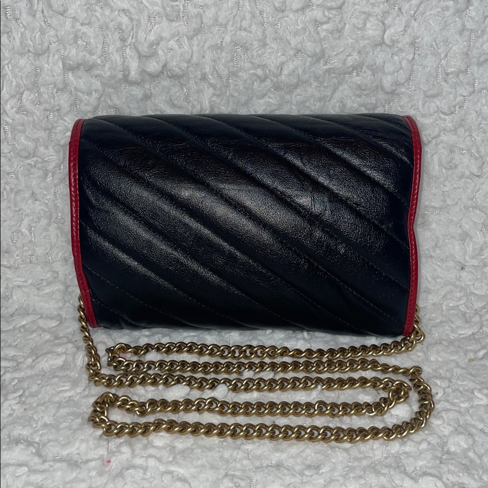 Gucci Torchon Marmont Quilted Leather Wallet on Chain WOC Bag Clutch Black/Red - Picture 12 of 17